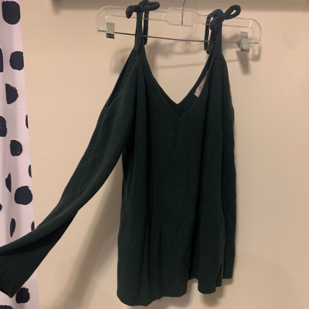 Loft Open Shoulder Green Sweater with Ties